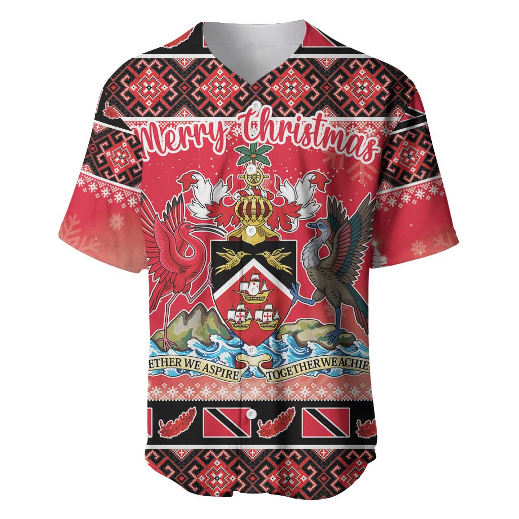 Personalized Trinidad and Tobago Christmas Baseball Jersey Coat Of Arms Seamless Pattern - Wonder Print Shop