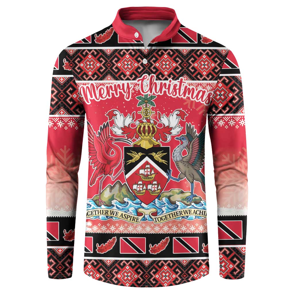 Red Christmas button sweatshirt with crest, Merry Christmas graphic, long sleeves