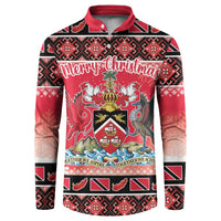 Red Christmas button sweatshirt with crest, Merry Christmas graphic, long sleeves