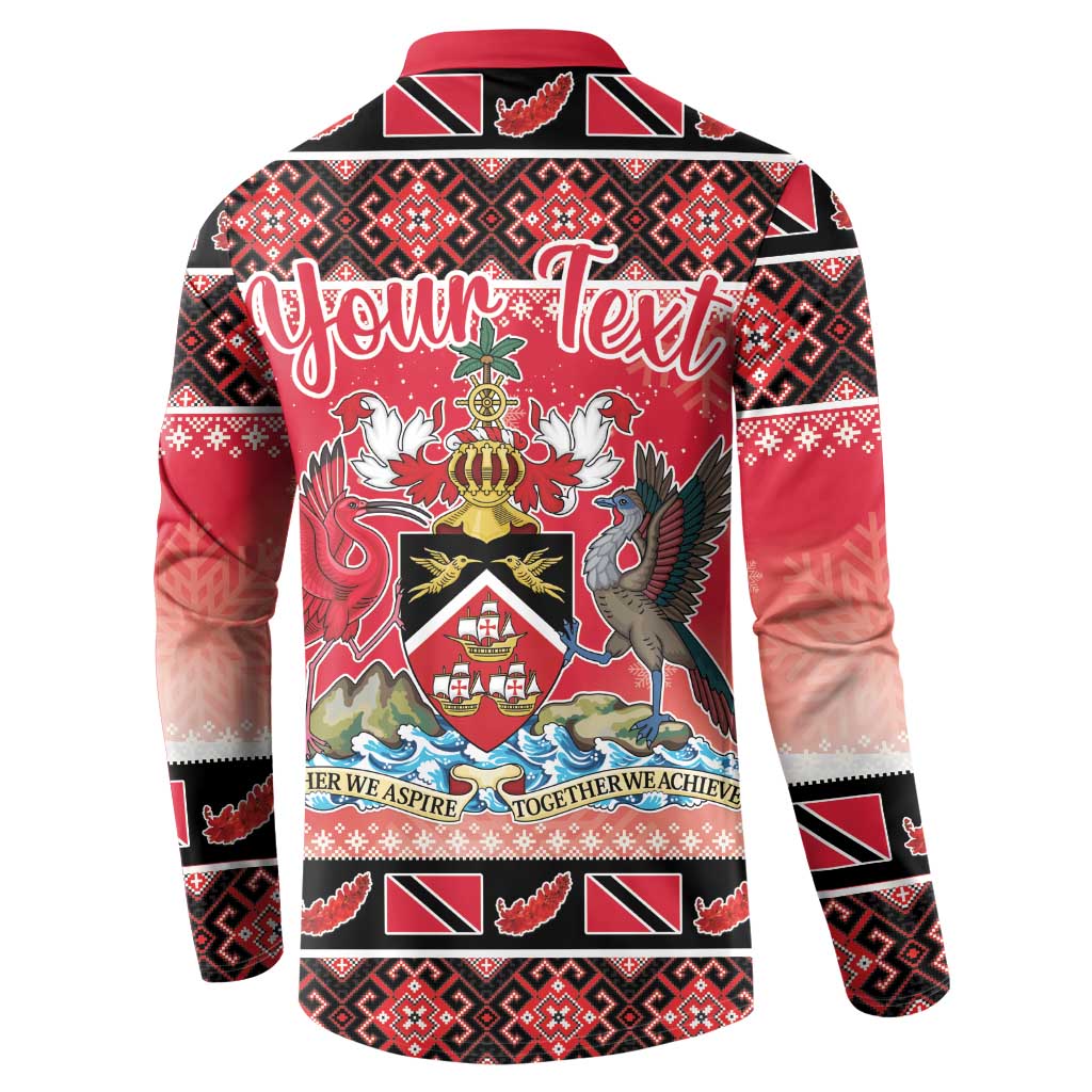 Red Christmas button sweatshirt back with “Your Text” and crest graphic, long sleeves