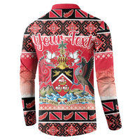 Red Christmas button sweatshirt back with “Your Text” and crest graphic, long sleeves
