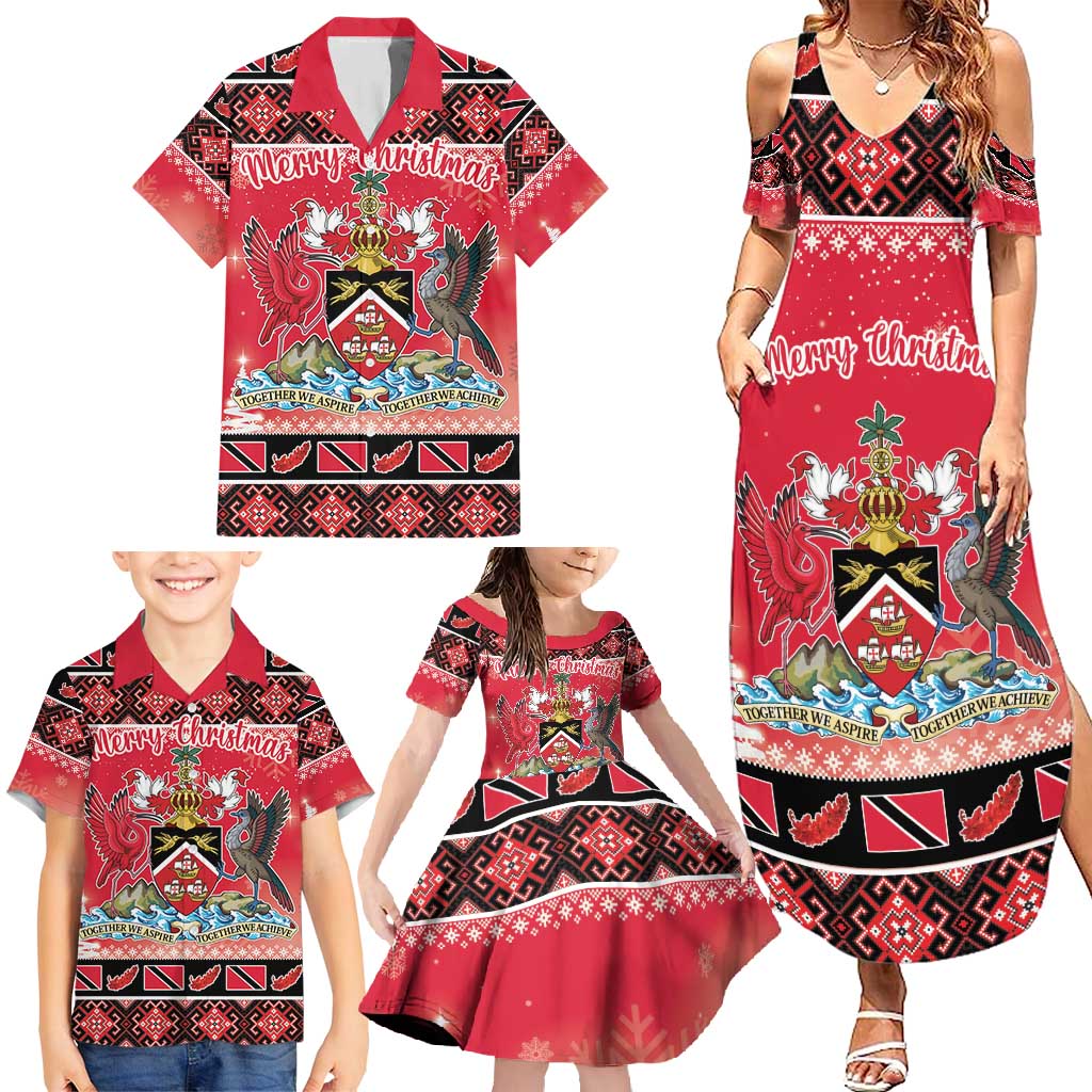 Personalized Trinidad and Tobago Christmas Family Matching Summer Maxi Dress and Hawaiian Shirt Coat Of Arms Seamless Pattern - Wonder Print Shop