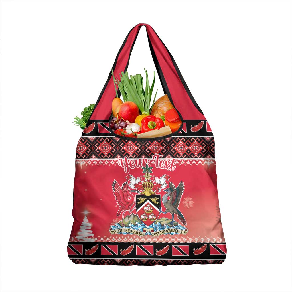 Personalized Trinidad and Tobago Christmas Grocery Bag Coat Of Arms Seamless Pattern