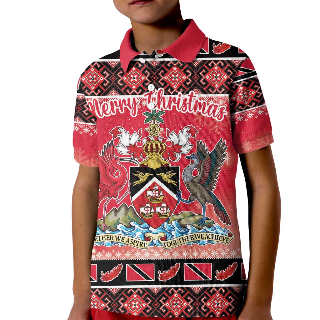 Personalized Trinidad and Tobago Christmas Kid Polo Shirt Coat Of Arms Seamless Pattern - Wonder Print Shop