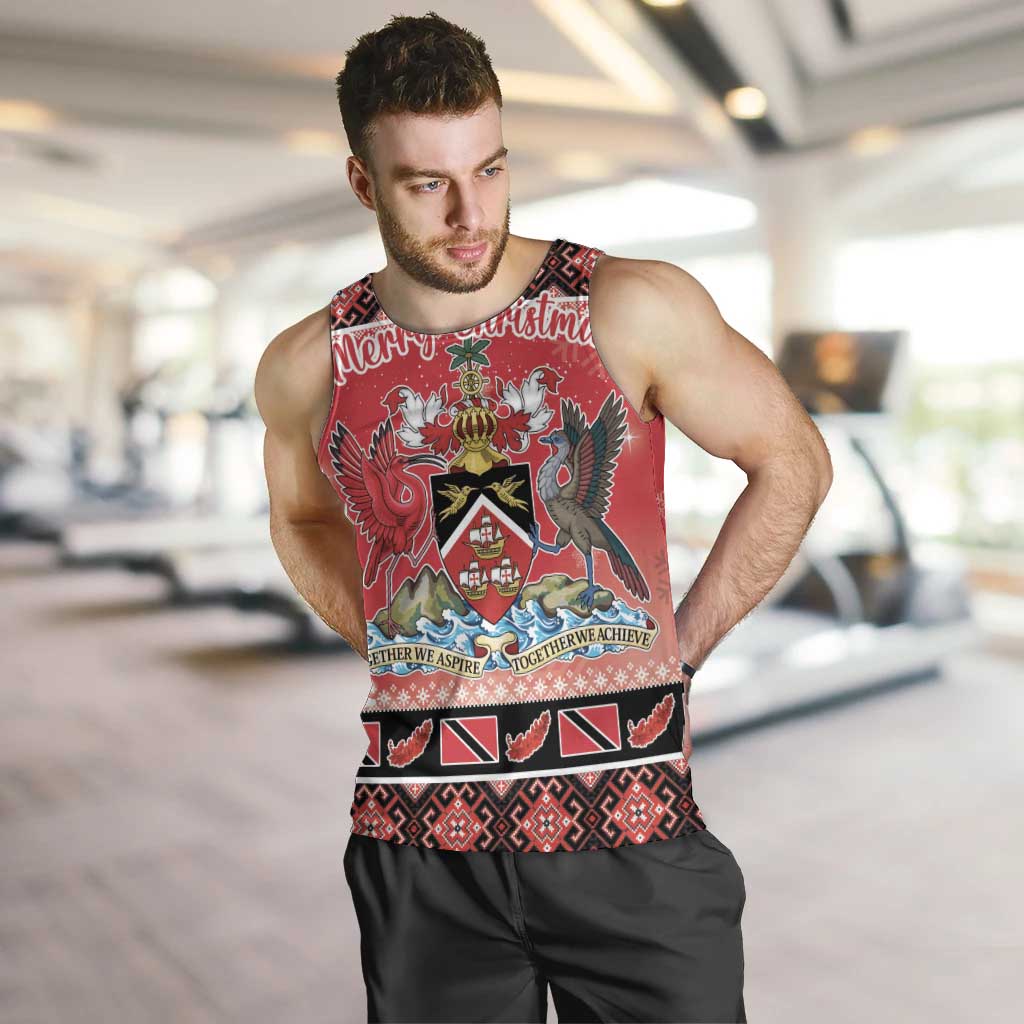 Personalized Trinidad and Tobago Christmas Men Tank Top Coat Of Arms Seamless Pattern - Wonder Print Shop