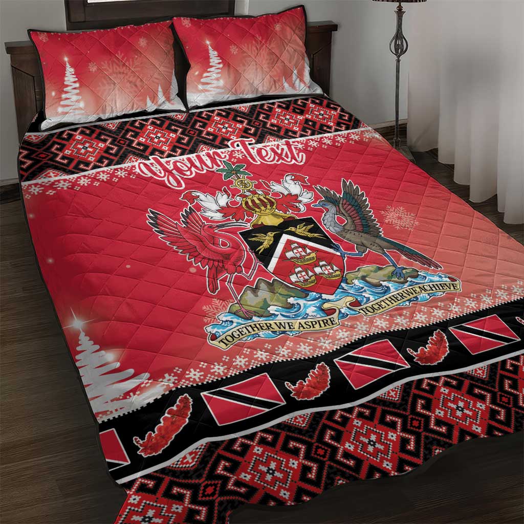 Personalized Trinidad and Tobago Christmas Quilt Bed Set Coat Of Arms Seamless Pattern - Wonder Print Shop