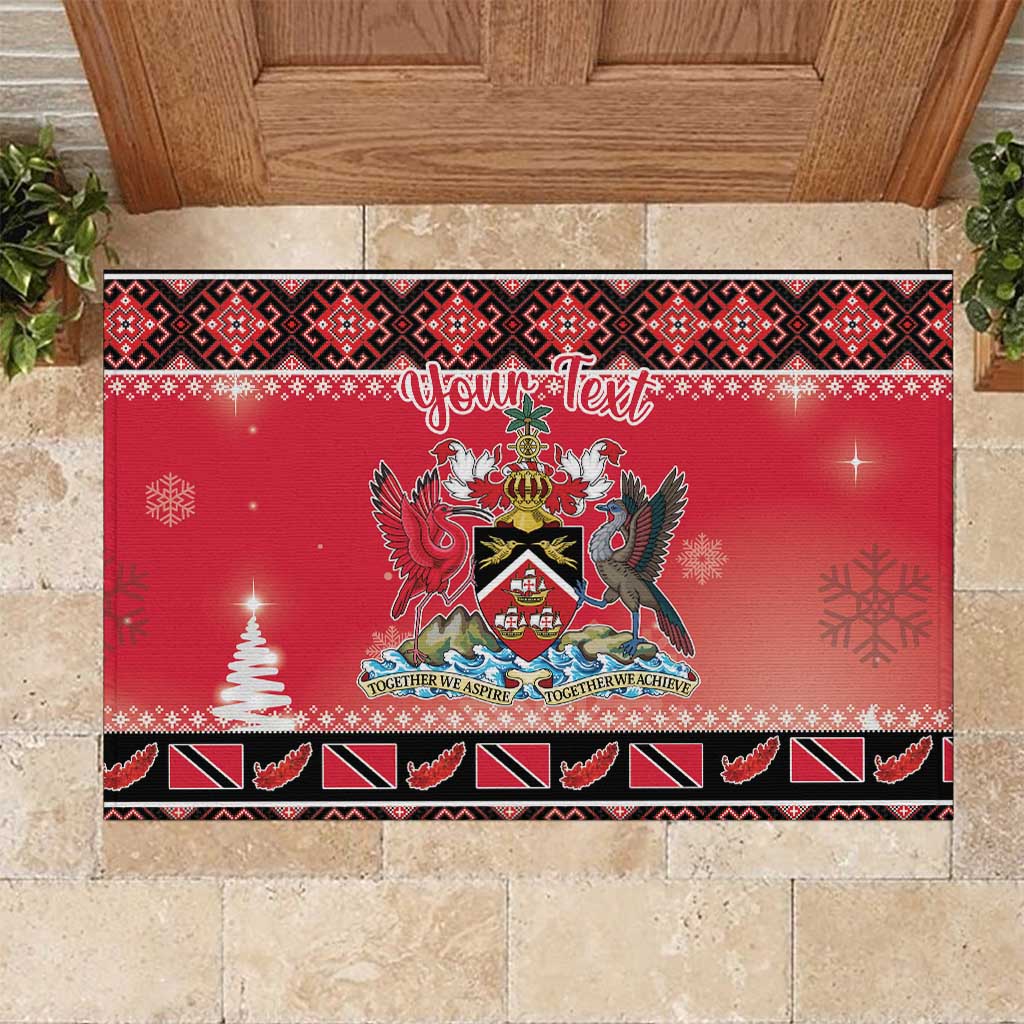 Personalized Trinidad and Tobago Christmas Rubber Doormat Coat Of Arms Seamless Pattern - Wonder Print Shop