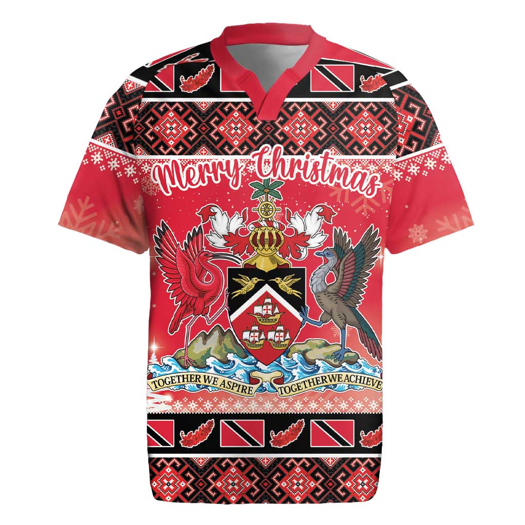 Personalized Trinidad and Tobago Christmas Rugby Jersey Coat Of Arms Seamless Pattern - Wonder Print Shop