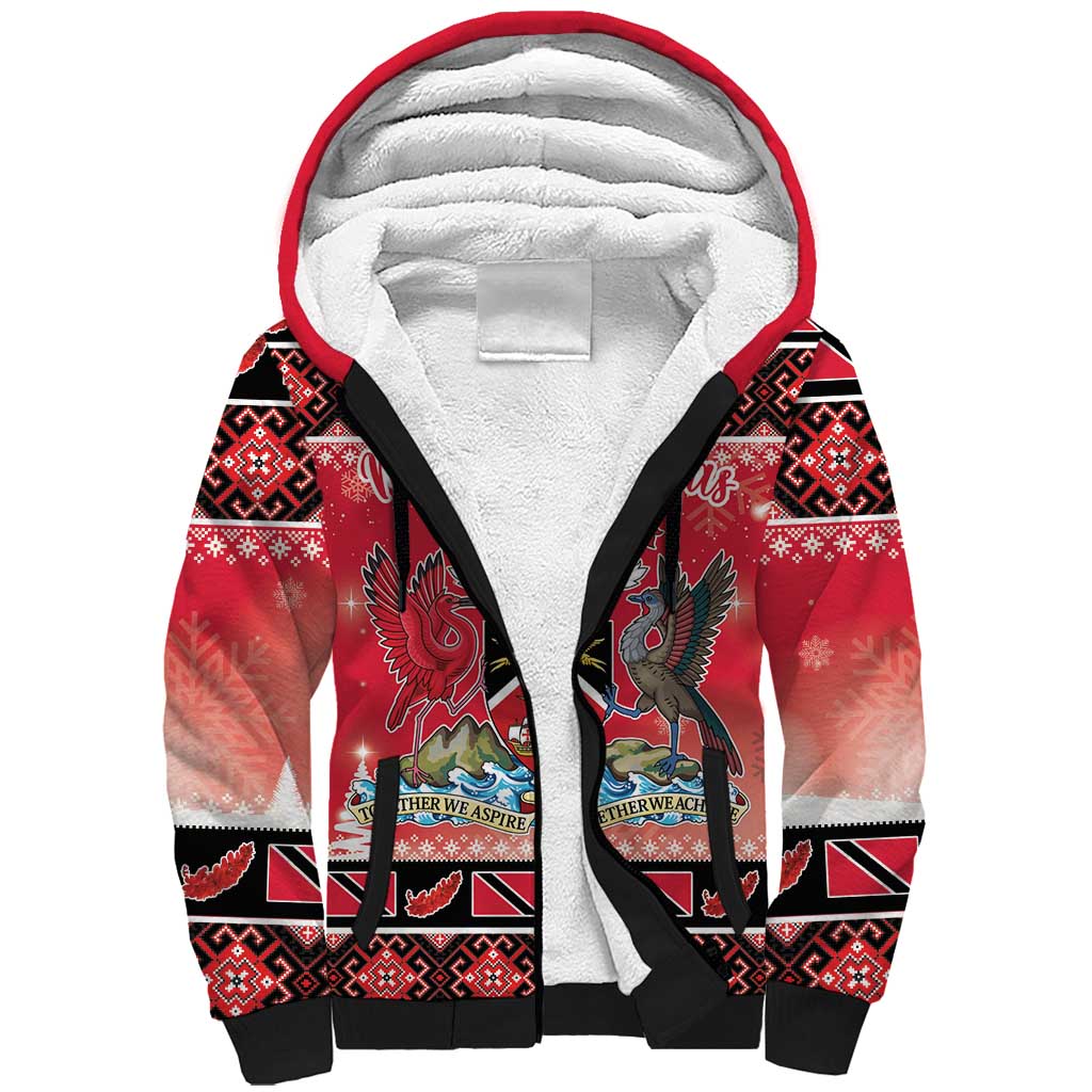 Personalized Trinidad and Tobago Christmas Sherpa Hoodie Coat Of Arms Seamless Pattern - Wonder Print Shop