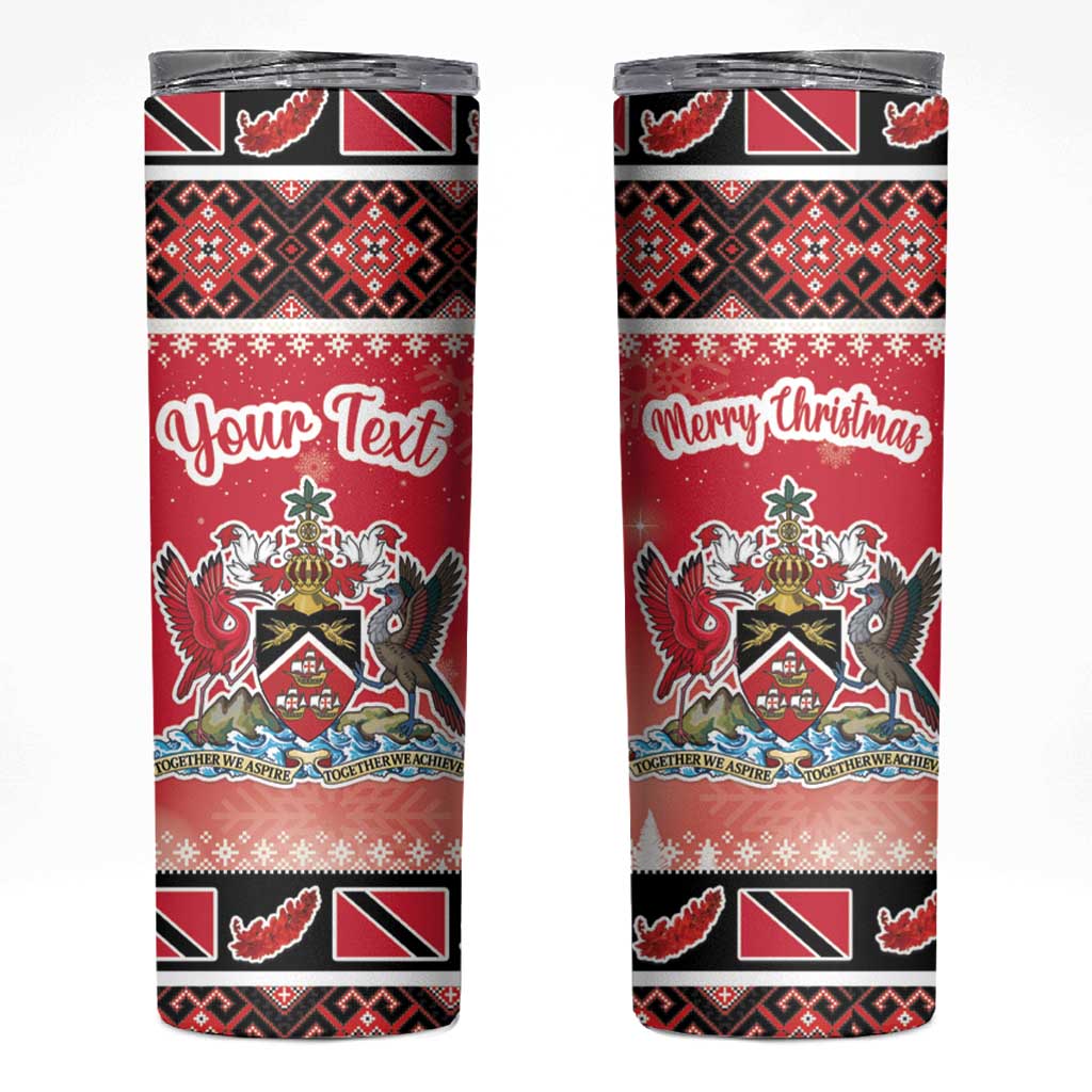 Personalized Trinidad and Tobago Christmas Skinny Tumbler Coat Of Arms Seamless Pattern - Wonder Print Shop