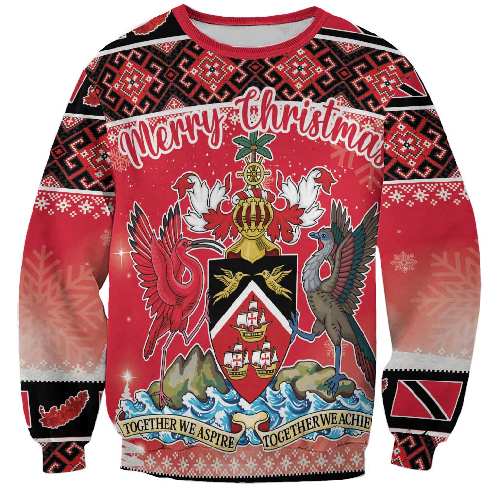 Red Christmas sweatshirt with coat of arms, wings, and Merry Christmas graphic