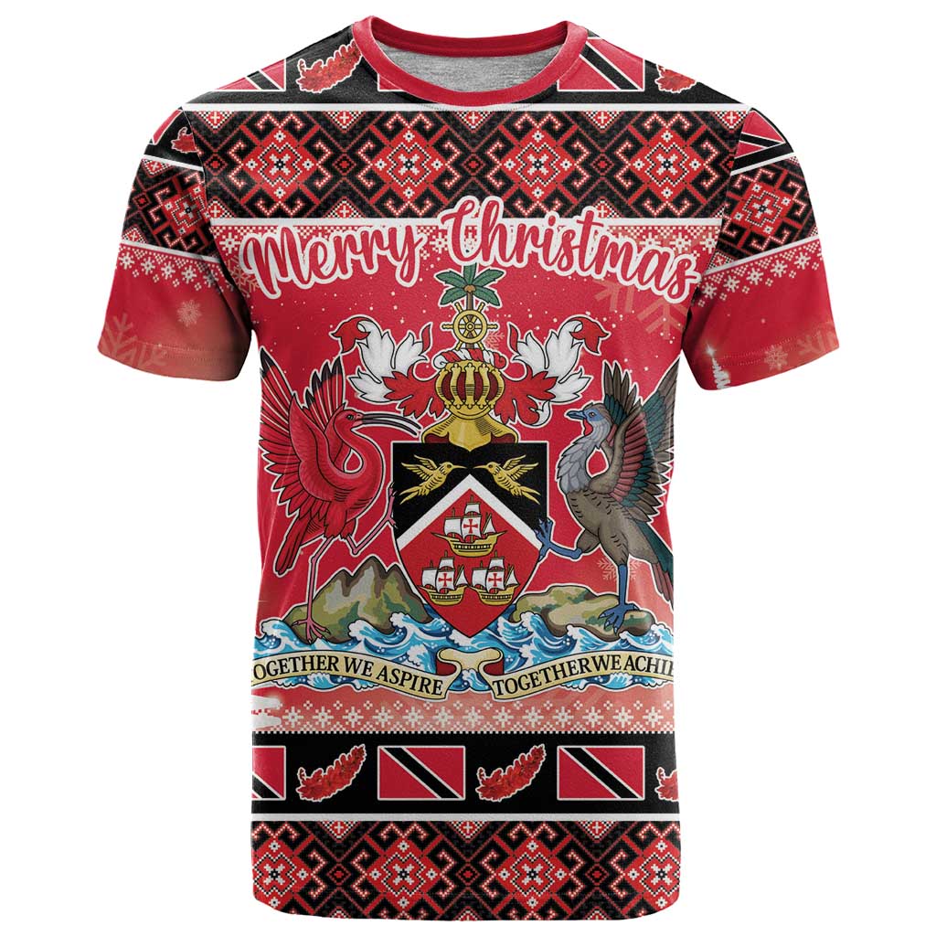 Personalized Trinidad and Tobago Christmas T Shirt Coat Of Arms Seamless Pattern - Wonder Print Shop