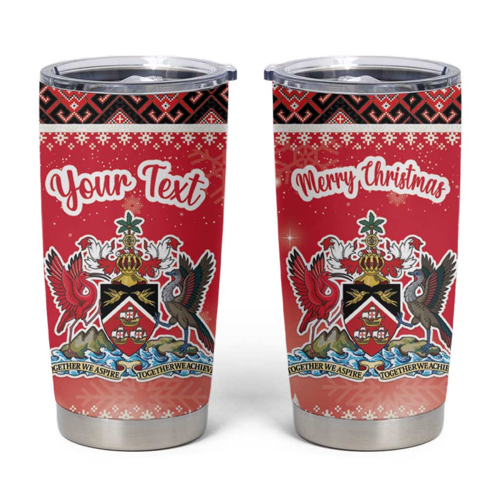 Personalized Trinidad and Tobago Christmas Tumbler Cup Coat Of Arms Seamless Pattern - Wonder Print Shop