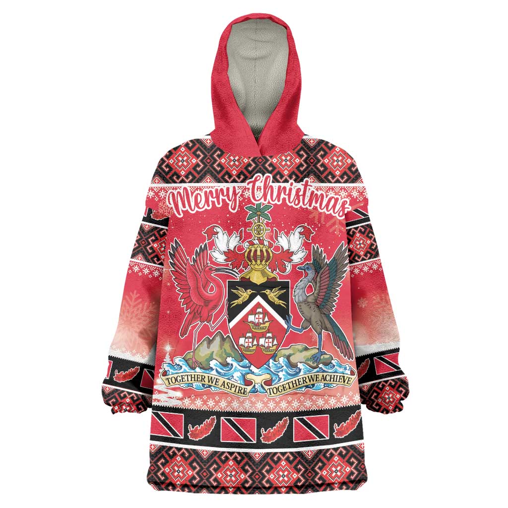 Personalized Trinidad and Tobago Christmas Wearable Blanket Hoodie Coat Of Arms Seamless Pattern - Wonder Print Shop