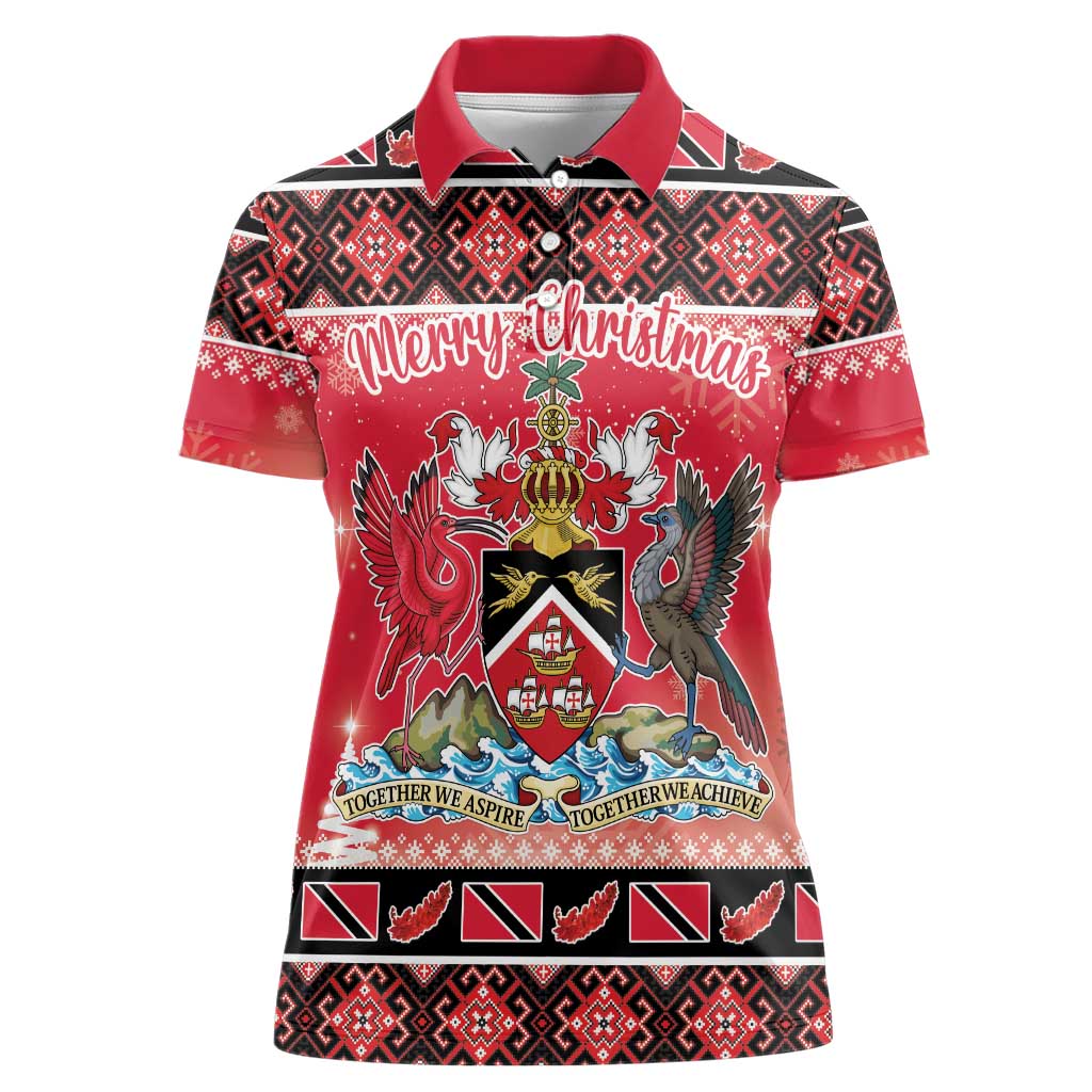 Personalized Trinidad and Tobago Christmas Women Polo Shirt Coat Of Arms Seamless Pattern - Wonder Print Shop