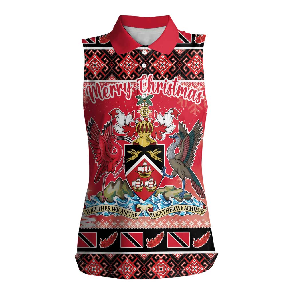 Personalized Trinidad and Tobago Christmas Women Sleeveless Polo Shirt Coat Of Arms Seamless Pattern - Wonder Print Shop