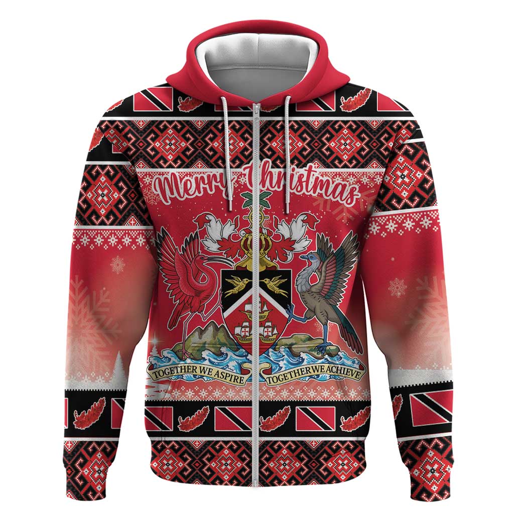 Personalized Trinidad and Tobago Christmas Zip Hoodie Coat Of Arms Seamless Pattern - Wonder Print Shop