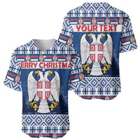 Set of two blue Christmas baseball jerseys: 'MERRY CHRISTMAS' and 'YOUR TEXT' designs.