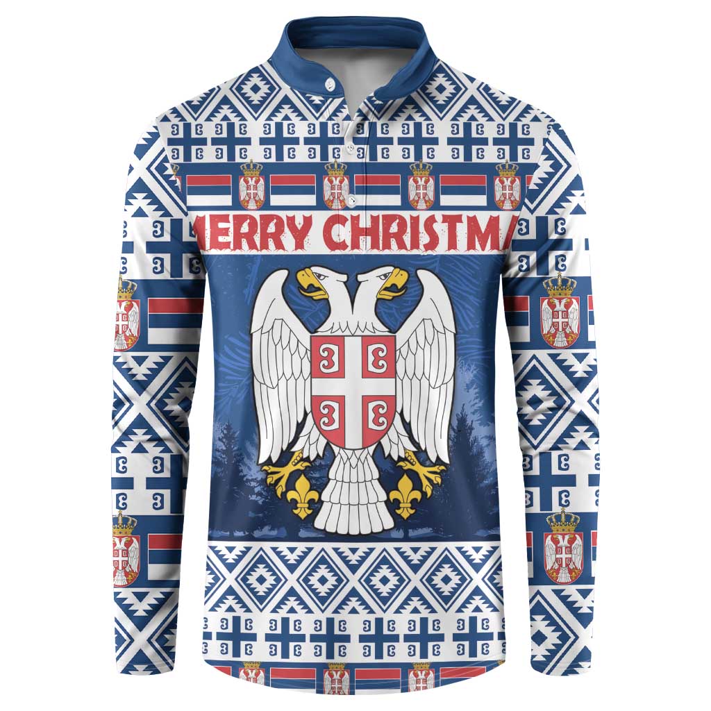 Personalized Serbia Christmas Button Sweatshirt Coat Of Arms - Blue Version - Wonder Print Shop