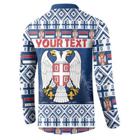 Blue henley sweatshirt with eagle coat-of-arms and Your Text banner