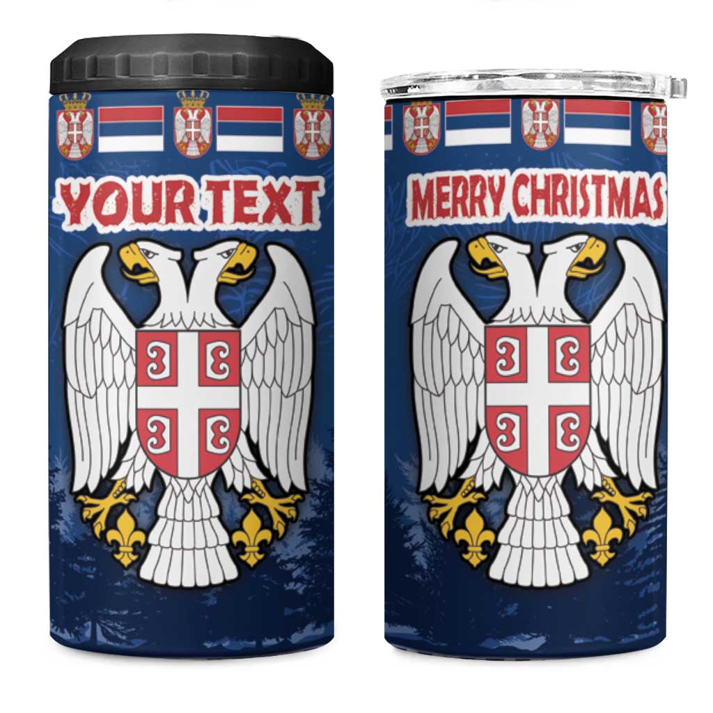 Personalized Serbia Christmas 4 in 1 Can Cooler Tumbler Coat Of Arms - Blue Version - Wonder Print Shop