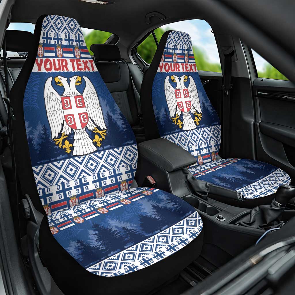 Personalized Serbia Christmas Car Seat Cover Coat Of Arms - Blue Version - Wonder Print Shop