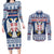 Personalized Serbia Christmas Couples Matching Long Sleeve Bodycon Dress and Long Sleeve Button Shirt Coat Of Arms - Blue Version - Wonder Print Shop