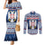 Personalized Serbia Christmas Couples Matching Mermaid Dress and Long Sleeve Button Shirt Coat Of Arms - Blue Version