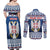 Personalized Serbia Christmas Couples Matching Off Shoulder Maxi Dress and Long Sleeve Button Shirt Coat Of Arms - Blue Version - Wonder Print Shop