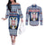 Personalized Serbia Christmas Couples Matching Off The Shoulder Long Sleeve Dress and Long Sleeve Button Shirt Coat Of Arms - Blue Version