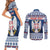 Personalized Serbia Christmas Couples Matching Short Sleeve Bodycon Dress and Long Sleeve Button Shirt Coat Of Arms - Blue Version - Wonder Print Shop