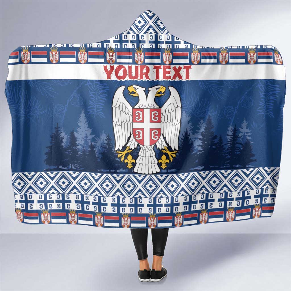 Personalized Serbia Christmas Hooded Blanket Coat Of Arms - Blue Version