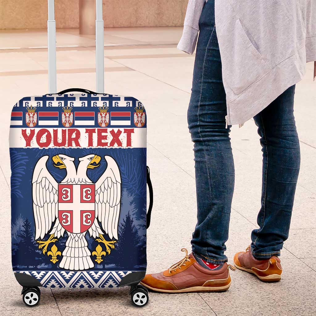 Personalized Serbia Christmas Luggage Cover Coat Of Arms - Blue Version - Wonder Print Shop