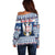 Personalized Serbia Christmas Off Shoulder Sweater Coat Of Arms - Blue Version - Wonder Print Shop