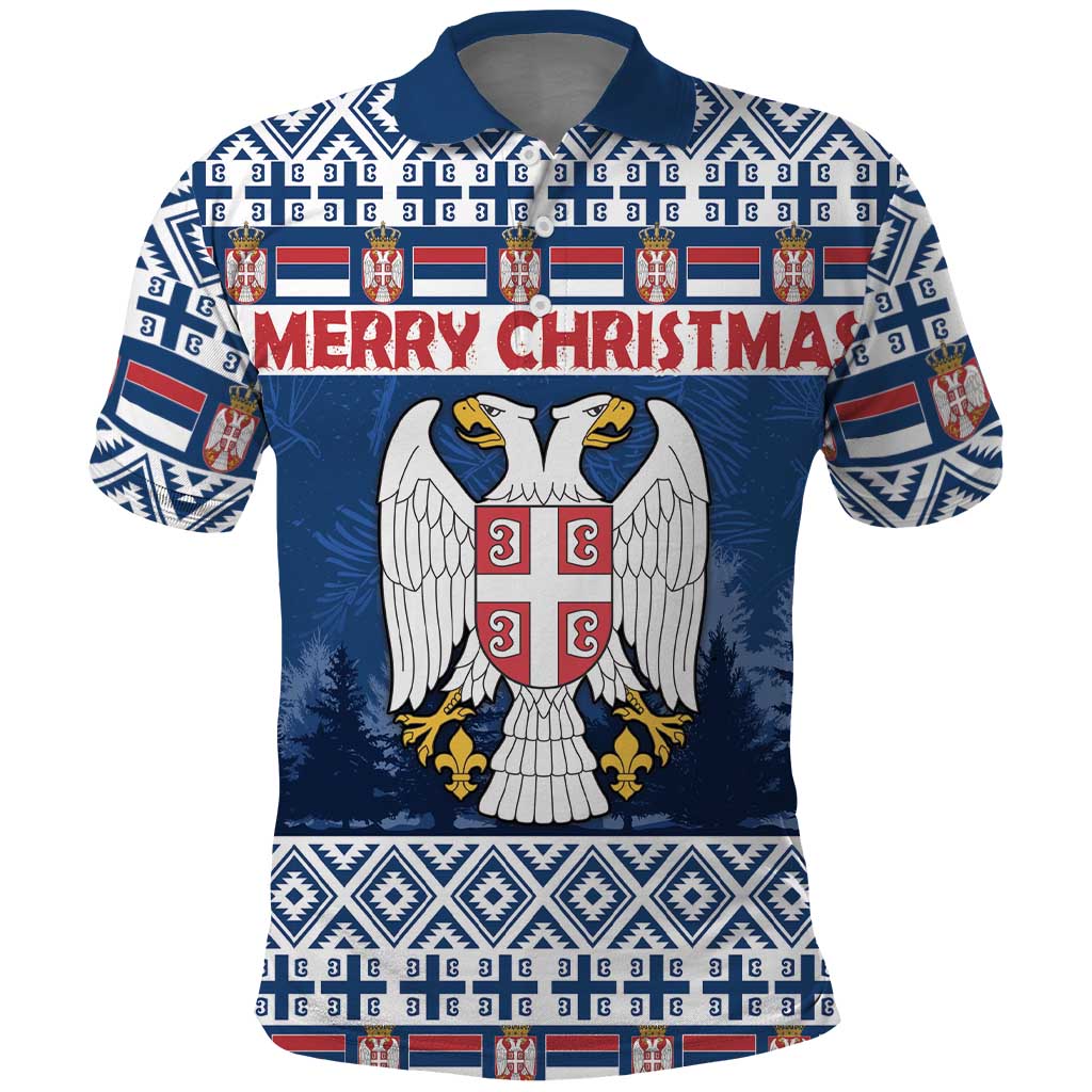 Personalized Serbia Christmas Polo Shirt Coat Of Arms - Blue Version - Wonder Print Shop