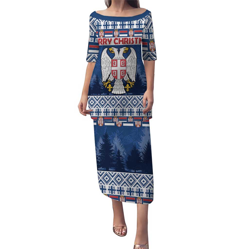 Personalized Serbia Christmas Puletasi Coat Of Arms - Blue Version - Wonder Print Shop