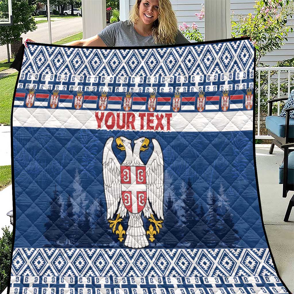 Personalized Serbia Christmas Quilt Coat Of Arms - Blue Version - Wonder Print Shop