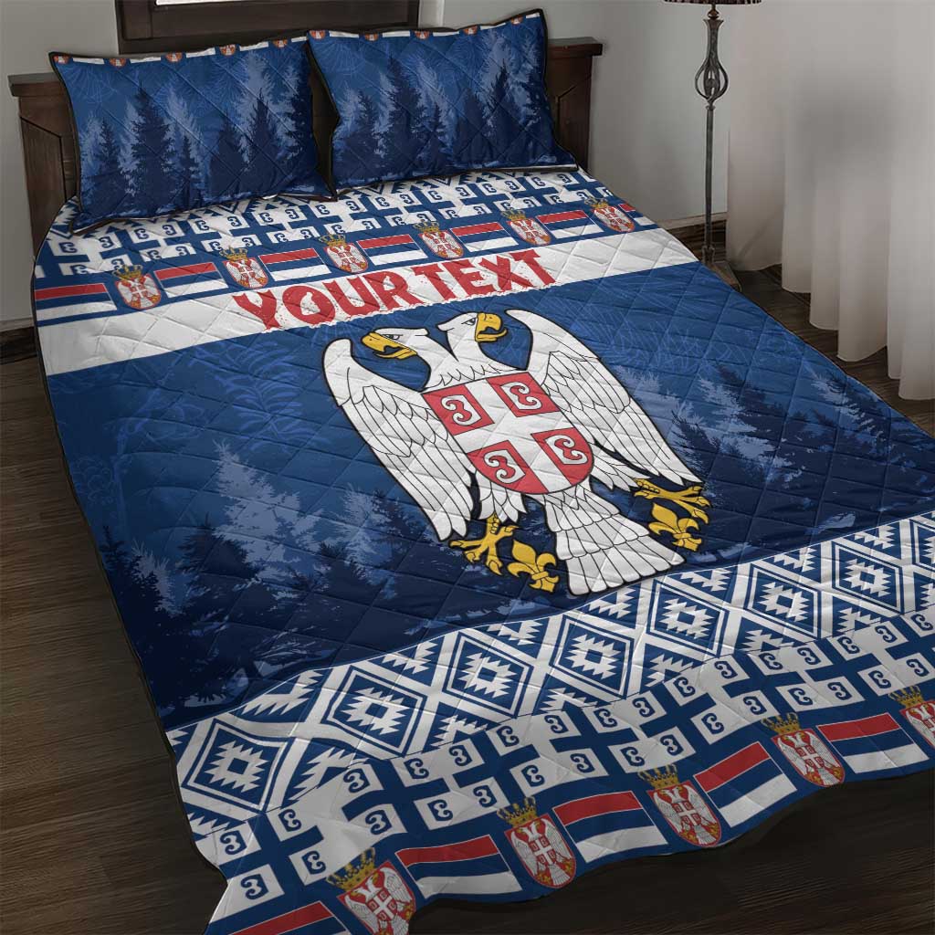 Personalized Serbia Christmas Quilt Bed Set Coat Of Arms - Blue Version - Wonder Print Shop