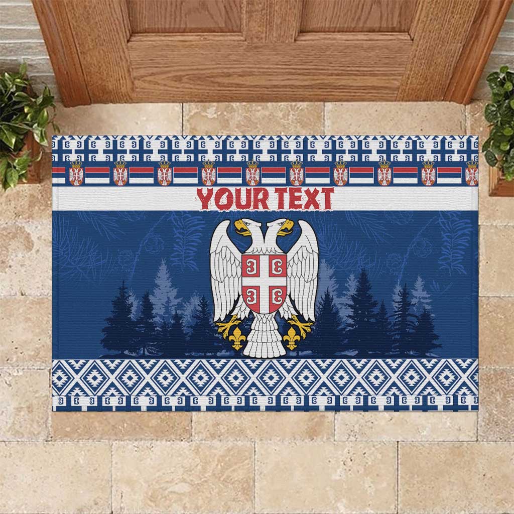 Personalized Serbia Christmas Rubber Doormat Coat Of Arms - Blue Version - Wonder Print Shop