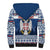 Personalized Serbia Christmas Sherpa Hoodie Coat Of Arms - Blue Version - Wonder Print Shop