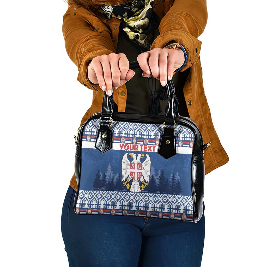 Personalized Serbia Christmas Shoulder Handbag Coat Of Arms - Blue Version