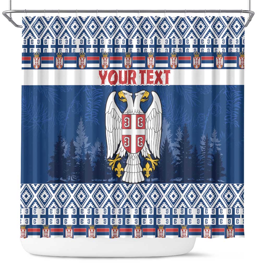 Personalized Serbia Christmas Shower Curtain Coat Of Arms - Blue Version