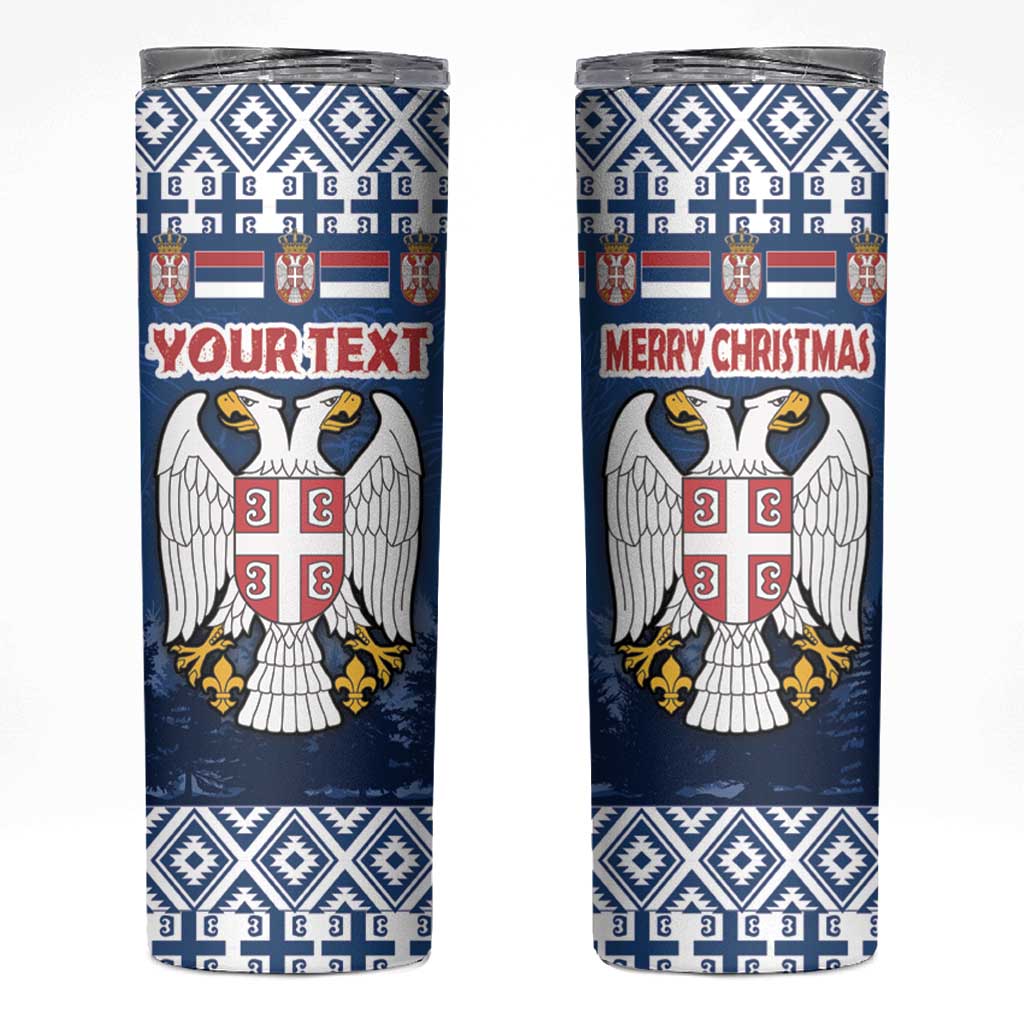 Personalized Serbia Christmas Skinny Tumbler Coat Of Arms - Blue Version - Wonder Print Shop