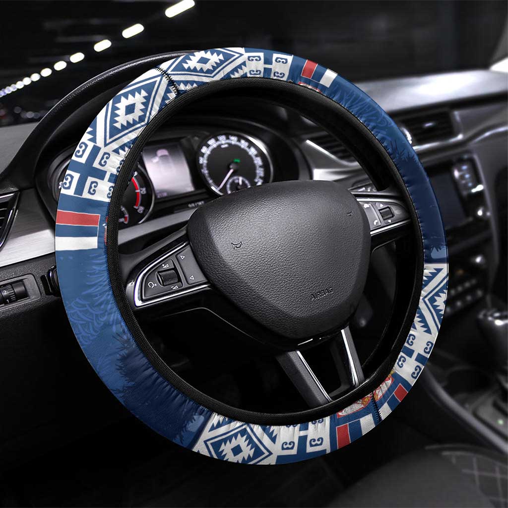 Serbia Christmas Steering Wheel Cover Coat Of Arms - Blue Version - Wonder Print Shop