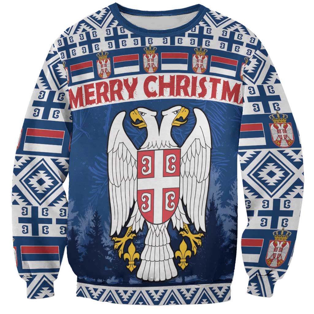 Personalized Serbia Christmas Sweatshirt Coat Of Arms - Blue Version - Wonder Print Shop