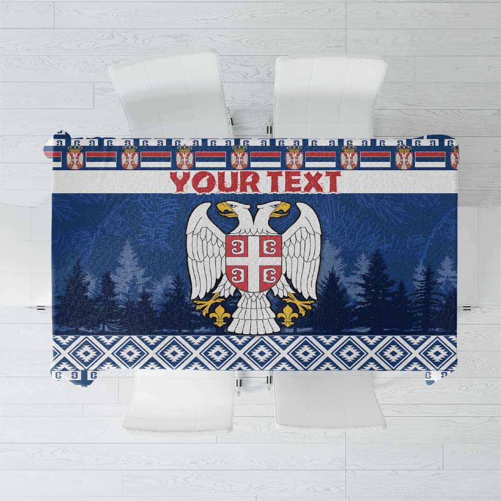 Personalized Serbia Christmas Tablecloth Coat Of Arms - Blue Version - Wonder Print Shop