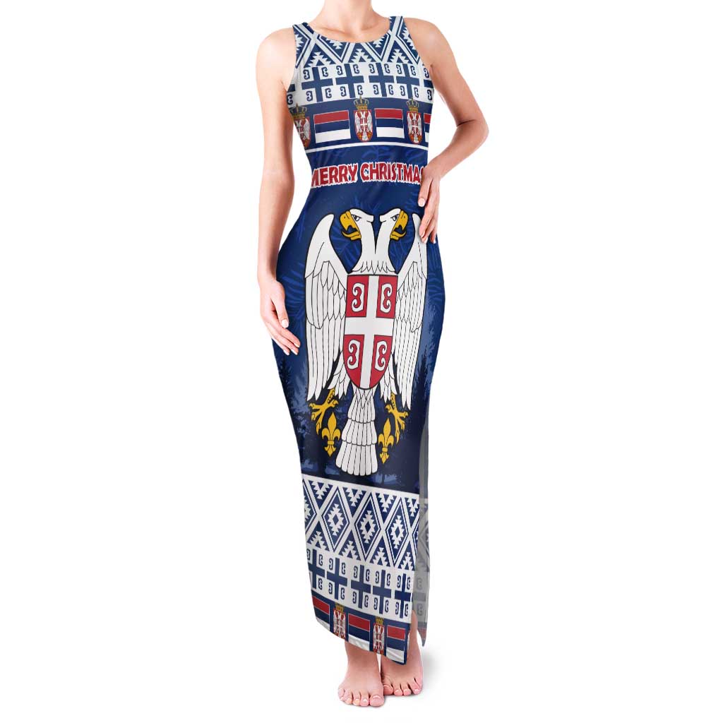 Personalized Serbia Christmas Tank Maxi Dress Coat Of Arms - Blue Version - Wonder Print Shop