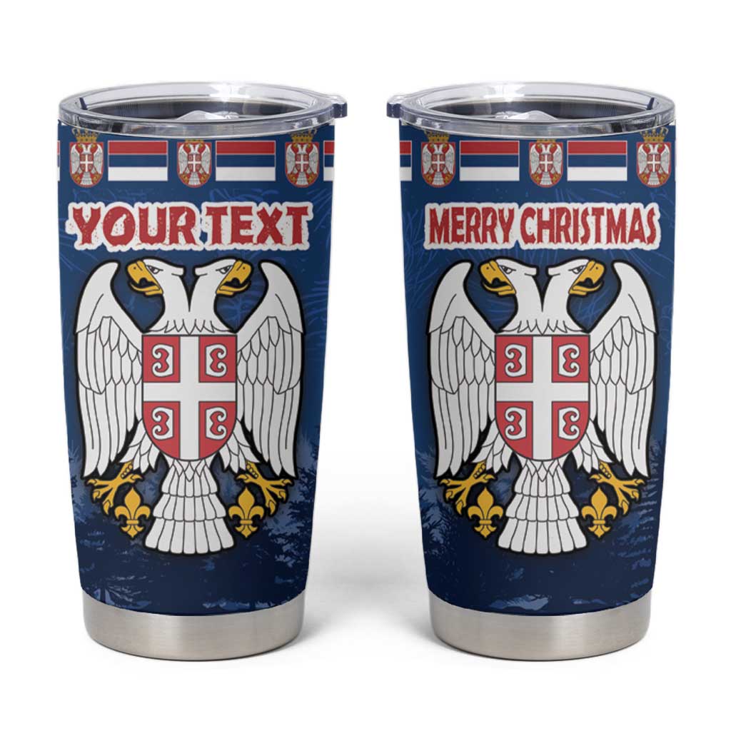 Personalized Serbia Christmas Tumbler Cup Coat Of Arms - Blue Version - Wonder Print Shop