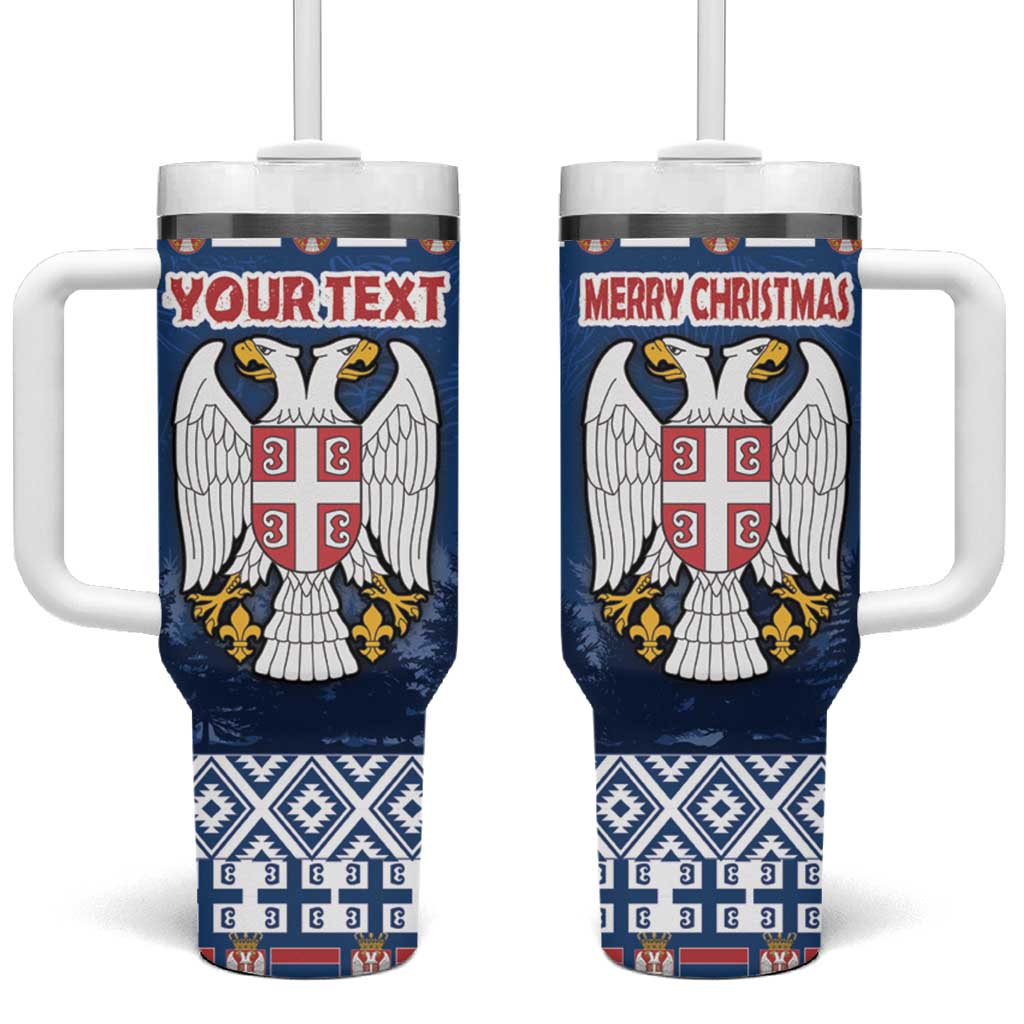 Personalized Serbia Christmas Tumbler With Handle Coat Of Arms - Blue Version - Wonder Print Shop