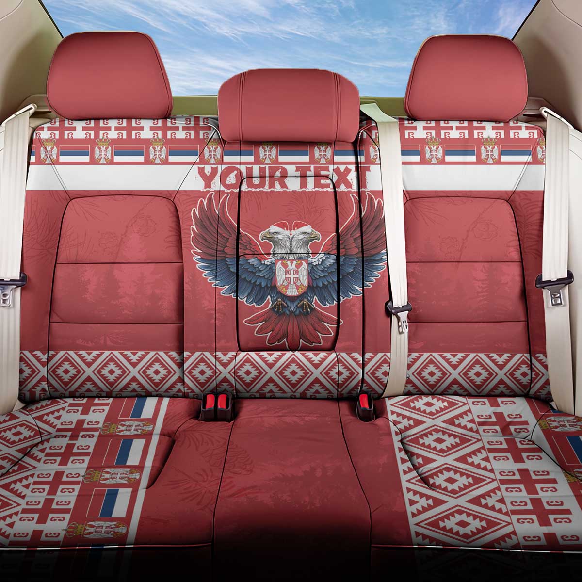 Personalized Serbia Christmas Back Car Seat Cover Double-Headed Eagle - Red Version - Wonder Print Shop